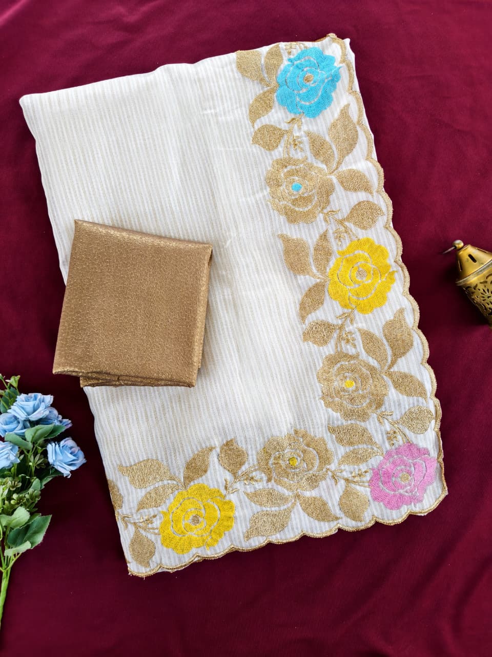 Pure Zari lining fabric with Beauty Zari and thread Embroided Saree